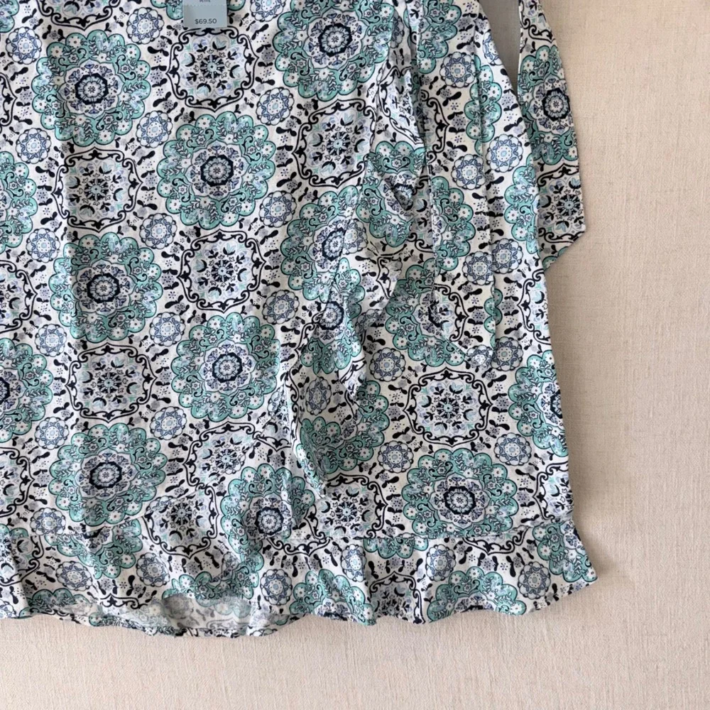 LOFT‎ Petite Linen Blend Boho Wrap Skirt 12P Blue Medallion Print NWT Summer